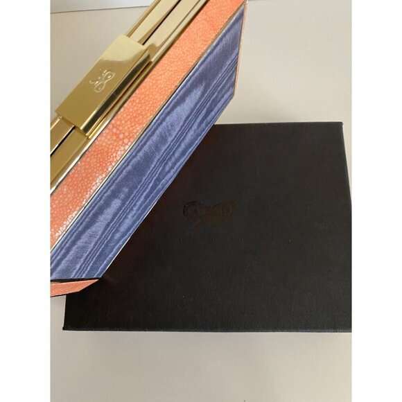 Anya Hindmarch Duke Stingray Moire Clutch Exotic Gold Tone Metal Satin Coral NWT - Picture 10 of 16